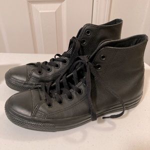 Black leather converse high-tops